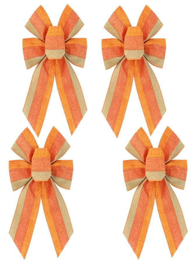 Ftuuo 4PCS Fall Orange Stripe Wreath Bows, Autumn Farmhouse Burlap Bow for Wreath Rustic Crafts Decorative Hanging Ornament Bow for Thanksgiving Indoor Outdoor Holiday Party Decorations - Image 1
